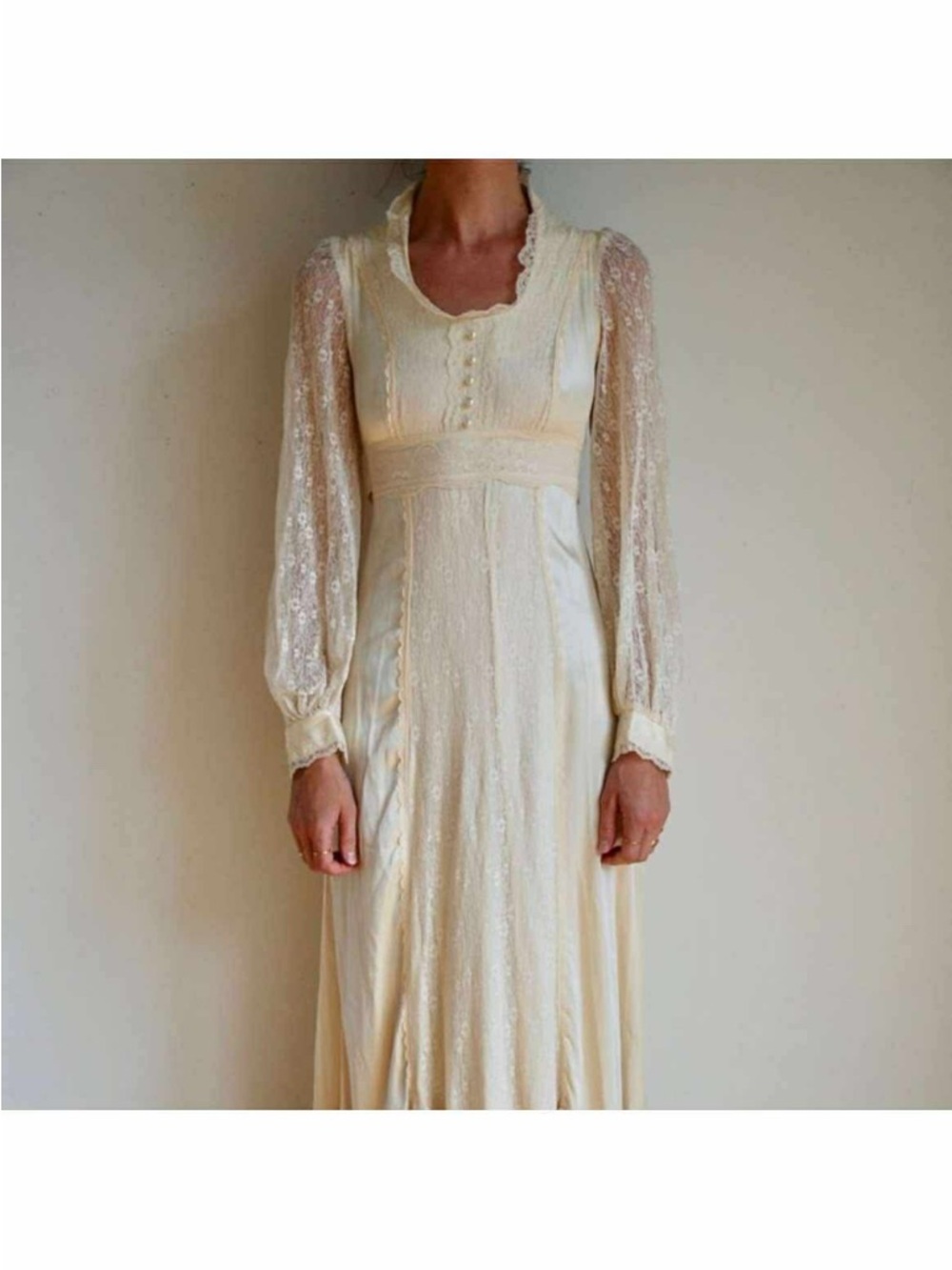 Gunne Sax Ivory Lace-Sleeve Maxi Dress - Elegant Boho Style